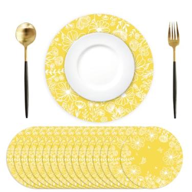 Imagem de Jogo americano de papel descartável, pacote com 50, tapetes de mesa com flores amarelas de 33,4 cm para mesa de jantar, aniversário, casamento, primavera e festa