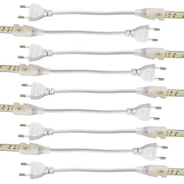 Imagem de Conector Plug Rabicho para Fita LED 8mm Kit 10 Unidades Fonte Tomada Teto Rebaixando Gesso Sanca Perfil Iluminaçao Casa Loja Decoraçao