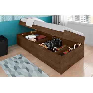 Imagem de CAMA COM BAÚ AMPLO EM MDF MALBEC OTIMIZADOR DE ESPAÇO