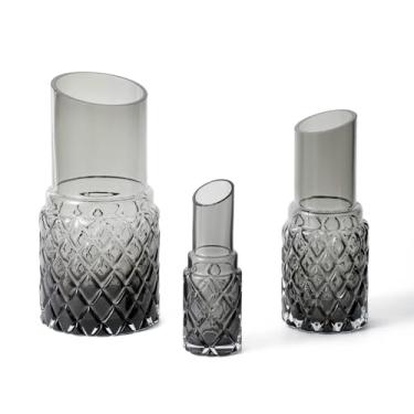 Imagem de G Conjunto de 3 vasos de vidro cinza soprado à mão para decoração de casa moderna, vaso decorativo, quarto, escritório, sala de estar, banheiro, prateleira, decoração de mesa de centro