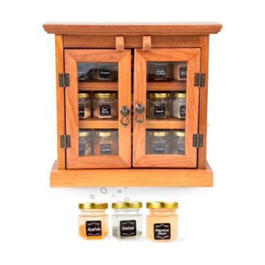 Imagem de Armário Pequeno de Madeira para Temperos - Estilo Rústico, Montagem na Parede, Ideal para Cozinha e Área Gourmet