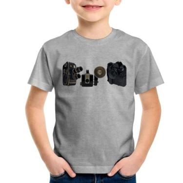 Imagem de Camiseta Infantil Câmeras Vintage - Foca na Moda, Cinza, 2