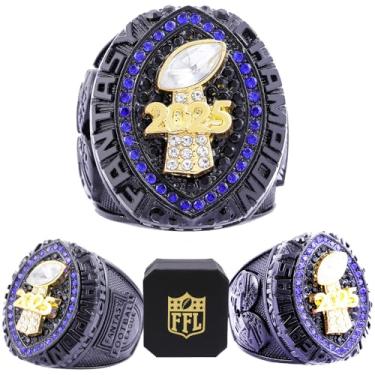 Imagem de noblehead Anel Campeonato de Futebol Fantástico 2025 | Anel Troféu Campeão FFL Pesado | Troféu de Prêmio Banhado a Ouro Prateado para Vencedor da Liga de Futebol de Fantasia, size 10 with free FFL