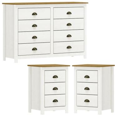 Imagem de Comoda 8 Gv 02 Mesas de Cabeceira 3 Gv Madeira Maciça Branco Freijo Milani Store