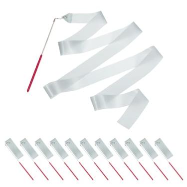 Imagem de PATIKIL Fitas de dança, pacote com 14, serpentinas de dança de ginástica de 78,7 polegadas com varinha antiderrapante para presentes, dança, shows de talentos, bastão girando, prateado