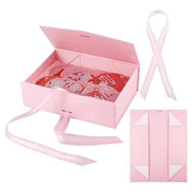 Imagem de Craftdady Caixa de presente rosa com fita para presentes, papel kraft, caixa de presente para pequenas empresas, 19 x 26 x 8 cm, caixa de proposta de dama de honra para casamentos, chás de panela,