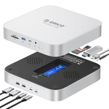 Imagem de ORICO StudioLink Mini Hub Mac com gabinete SSD e portas 7 em 1 | Base SSD NVMe/SATA M.2 para Mac Mini M1/M2/Mac Studio | 10Gbps USB-C, leitor de cartão SD/TF, áudio de 3,5 mm, liga de alumínio
