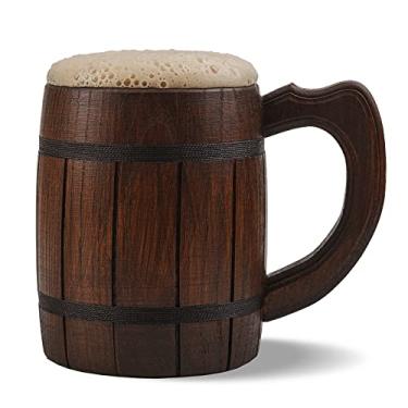 Imagem de Caneca de cerveja de raiz feita à mão 600 ml - Canecas de metal flagon com alça Medevil - Canecas Viking Renissance de madeira colorida - Caneca de barril de anel de fantasia Thousand Beers Tankard -