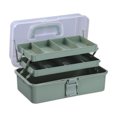 Imagem de YWJLQH Caixa de armazenamento de 3 camadas, dobrável, arte, criativo, versátil, portátil, caixa de equipamento, organizador de artesanato para pintura, Verde