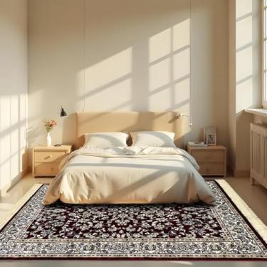 Imagem de 1 Tapete Quarto Belga Beira de Cama Es Cl 200 x 250 Vr (D3Cla Vermelho branco Classico Medalhão Floral)