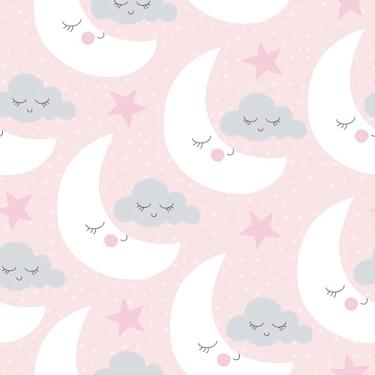 Imagem de Papel De Parede 5m Adesivo Rosa Nuvem Quarto Lua