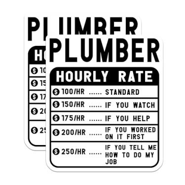 Imagem de (Pacote com 2) Adesivos de taxa horária de encanador - Lista de preços de encanador engraçada - Tabela de compensação de encanador - Adesivos de citação humorística - 12,7 cm no lado mais longo -