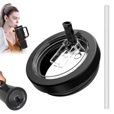 Imagem de Tcamp Tampa de substituição à prova de vazamento compatível com Stanley Quencher H2.0 acessórios de copo de 1,134 g, tampa flip de silicone à prova de derramamento de canudo (preto)