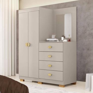 Imagem de Cômoda Roupeiro Com Espelho 2 Portas 4 Gavetas Cristal - Fendi Fendi