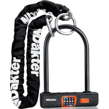 Imagem de NDakter Fechaduras de motocicleta antiroubo, combinação de trava elétrica sem chave para bicicleta resistente, corrente de aço espesso de 1,2 m x 6 mm, combo grande em forma de U para motocicleta