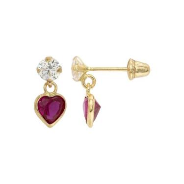 Imagem de Brinco Pedrinha 3mm com Coração 4mm de Ouro 18k Infantil  - AdriaJp Jo