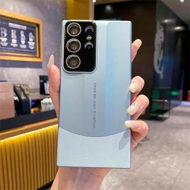 Imagem de HPQWN Para Samsung S25Plus Luxo Splicing Couro Vegano Matte Hard Pc Capa Ultra Fina com Lente Folha Capa À Prova de Choque (Para Samsung S25Plus/Ciano)