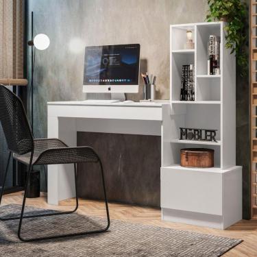 Imagem de Escrivaninha Office Com Estante Biblioteca Lion Branco Fosco - Mabe Magazine