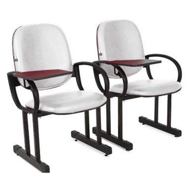 Imagem de 02 Cadeiras Escolar para Auditório e Escolas com Prancheta Linha Dallas Auditório Branco