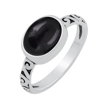 Imagem de 925 Silver Plated Anéis de pedra preciosa natural em formato oval de 3,10 quilates para mulheres, presente de pedra do mês de nascimento para mulheres, mãe e esposa, Banhado a prata Ônix preto, ônix