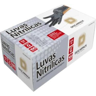 Imagem de Luva Descartável Nitrílica Sem Pó Preta G - 100un Descarpack