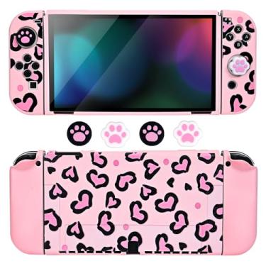 Imagem de DLseego Love Case Design for Switch OLED Console 2021, Anti-Slip Shock-Absorption Plastic Protective Soft Carrying Case and Joy Con Controller with 4 PCS Cat Paw Thumb Grips Caps - Heart Pink