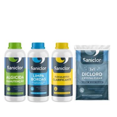 Imagem de Kit Piscina Saniclor Algicida Limpa Borda Cloro Clarificante