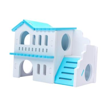Imagem de Ｂｅｓｇａ Wooden Hamster House Pet Villa Exercício Toys Decoração de habitat com escalada engraçada Escalada esconde, Branco Azulado
