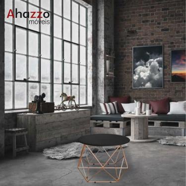 Imagem de Mesa de Centro Lol Industrial Pé Ferro Bronze Tampo Madeira Preto - Ahazzo Móveis