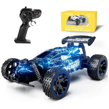 Imagem de Carrinho de Controle Remoto 2.4 Ghz de Alta Velocidade Escala 1:18 com 2 Baterias Recarregáveis, Tecnock, Azul
