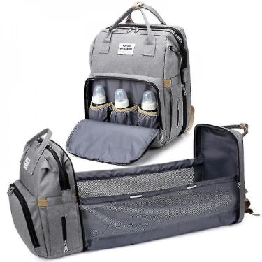Imagem de Mochilas mochila de fraldas cinza claro cama de bebê dobrável bolsa de múmia de grande capacidade com trocador lc1206
