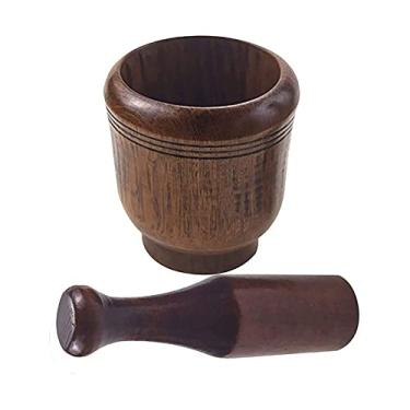 Imagem de Almofariz e pilão de madeira, moedor de especiarias de madeira 100% natural, triturador, prensa, purê de especiarias, ervas, alho, pimenta, guacamole, nozes, frutas, almofariz de madeira e pilão