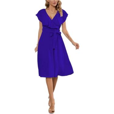 Imagem de Vestido genérico na altura do joelho e decote em V com babados para mulheres