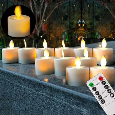 Imagem de Bateria Operada Flameless Falso Chá Luz Conjunto de velas de 12, Flickering Moving Wick LED Tea Light com temporizador de controle remoto para celebra