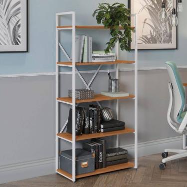 Imagem de Estante para Livros Albi 4 Prateleiras Canela/Branco - Kappesberg