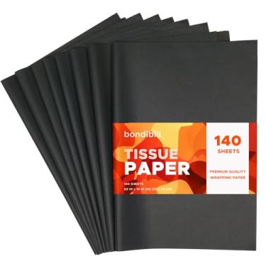 Imagem de bondibili 140 Folhas De Papel Seda Preto Para Sacolas Presente, 20 X 14 Polegadas, Sem Ácido A Granel Embalagem Armazenamento, Decoração Festa Natal, Casamento, Aniversário, Dia Das Mães, Arte E Art