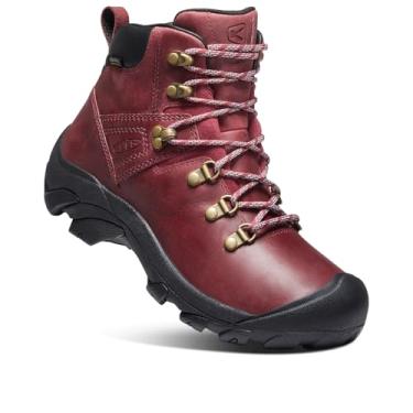 Imagem de KEEN Bota de caminhada feminina Pyrenees de couro impermeável de altura média, Vermelho/preto tibetano, 11