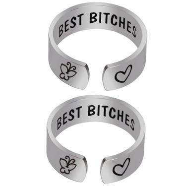 Imagem de CHENVA Conjunto de anéis de amizade de aço inoxidável ajustáveis para presente para melhor amiga, irmã e melhor amiga, Aço inoxidável, Sem pedra preciosa