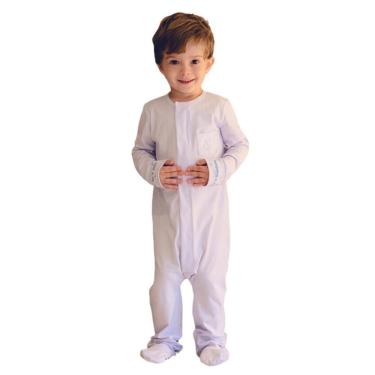 Imagem de Macacão Magnético Algodão Pima Branco com bordados em Rosa - Recém nascido