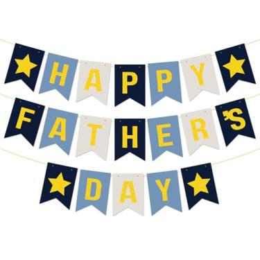Imagem de Happy Father's Day Glitter Black Beer Bunting Banner para decoração de festa do pai Guirlanda de pano de fundo para o dia dos pais (azul escuro azul claro)