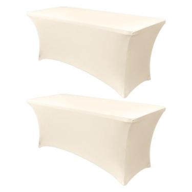 Imagem de Capa de mesa Obstal Stretch Spandex, 6 pés, creme, pacote com 2