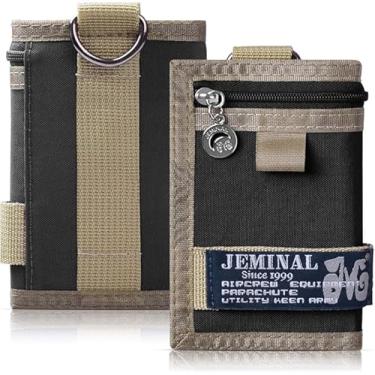 Imagem de JEMINAL Carteira masculina de lona com três dobras para esportes ao ar livre, chaveiro com vários compartimentos para cartão e janela de identidade, presentes de Dia dos Pais para o Pai, Preto, Casual