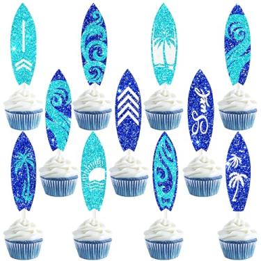 Imagem de 24pcs Surfboard Cupcake Toppers Glitter Surfboard Beach Cupcake Picks for Surf Theme Baby Shower Kids Birthday Party Cake Decor Supplies