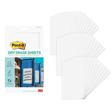 Imagem de Post-it Folhas apagáveis a seco, 18 cm x 28,7 cm, 30 folhas, cola com segurança e remoção limpa (DEFSHEETS-30PK)