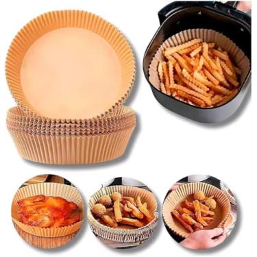 Imagem de Forro de Papel para Airfryer 100 Unidades Descartável, Antiaderente, Biodegradável | Suporta até 220°C | Compatível com Air Fryer 3 a 5 Litros | Cozinha Sem Sujeira.