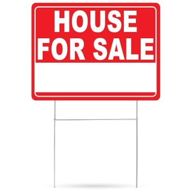 Imagem de Grande casa enorme para venda pelo proprietário placa de quintal dupla face com suporte de estaca grande 43 cm x 33 cm vermelho casa