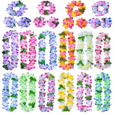 Imagem de FreshDear 24 Leis havaianas a granel para adultos – flores artificiais vibrantes para festa Luau, decorações temáticas de praia, lembrancinhas de festa na piscina de verão, férias tropicais e