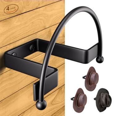 Imagem de CEXDEXIONC Suporte de chapéu de cowboy para parede (4 pacotes) Suporte de chapéu de cowboy suporte de parede preto ocidental ganchos de chapéu organizador de chapéu de aba larga