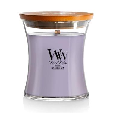 Imagem de WoodWick Vela de ampulheta média lavanda spa - cera de mistura de soja premium Pluswick Innovation 60 horas de tempo de queima