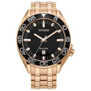 Imagem de Citizen Relógio masculino Eco-Drive Sport Luxury Carson, pulseira e caixa de aço inoxidável, mostrador preto (modelo: AW1773-55E), Tom de ouro rosa, 5 Inches, Moderno